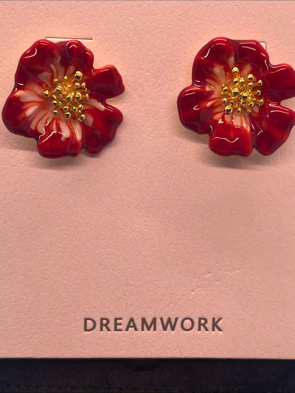 Dreamworks Red and Gold Floral Stud Earrings